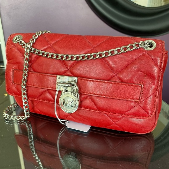 Michael Kors Handbags - Michael Kors Red Quilted Clutch with Chain